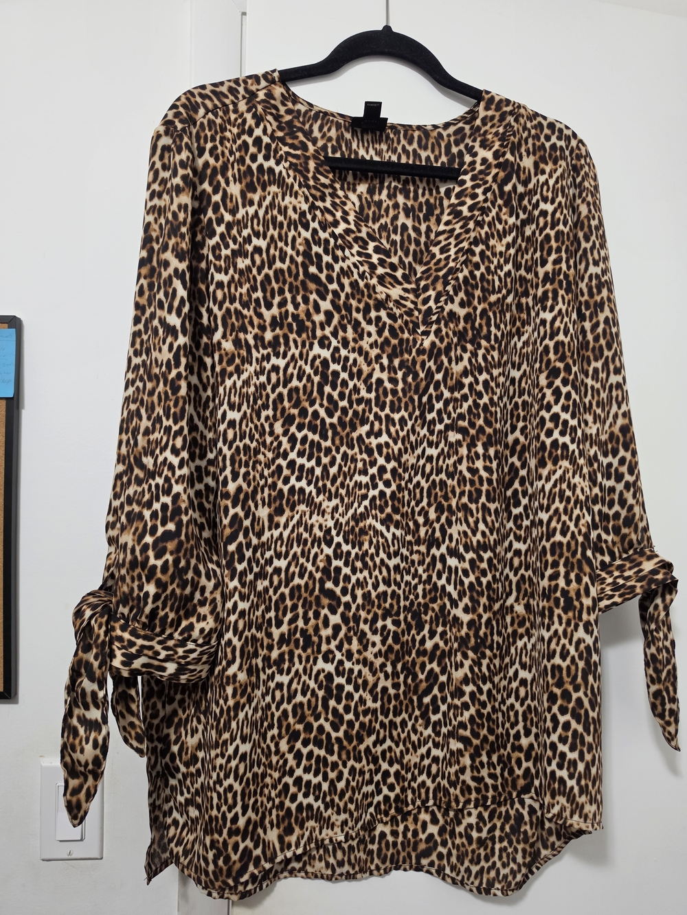Worthington Leopard Print V-Neck Tie-Slee Blouse - Brown/Tan/Black
